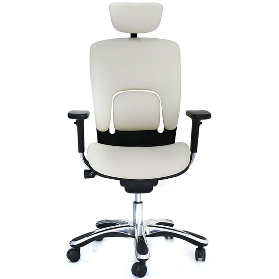 GM Seating Ergolux Genuine Leather Executive Hi Swivel Chair Chrome Base with Headrest, White