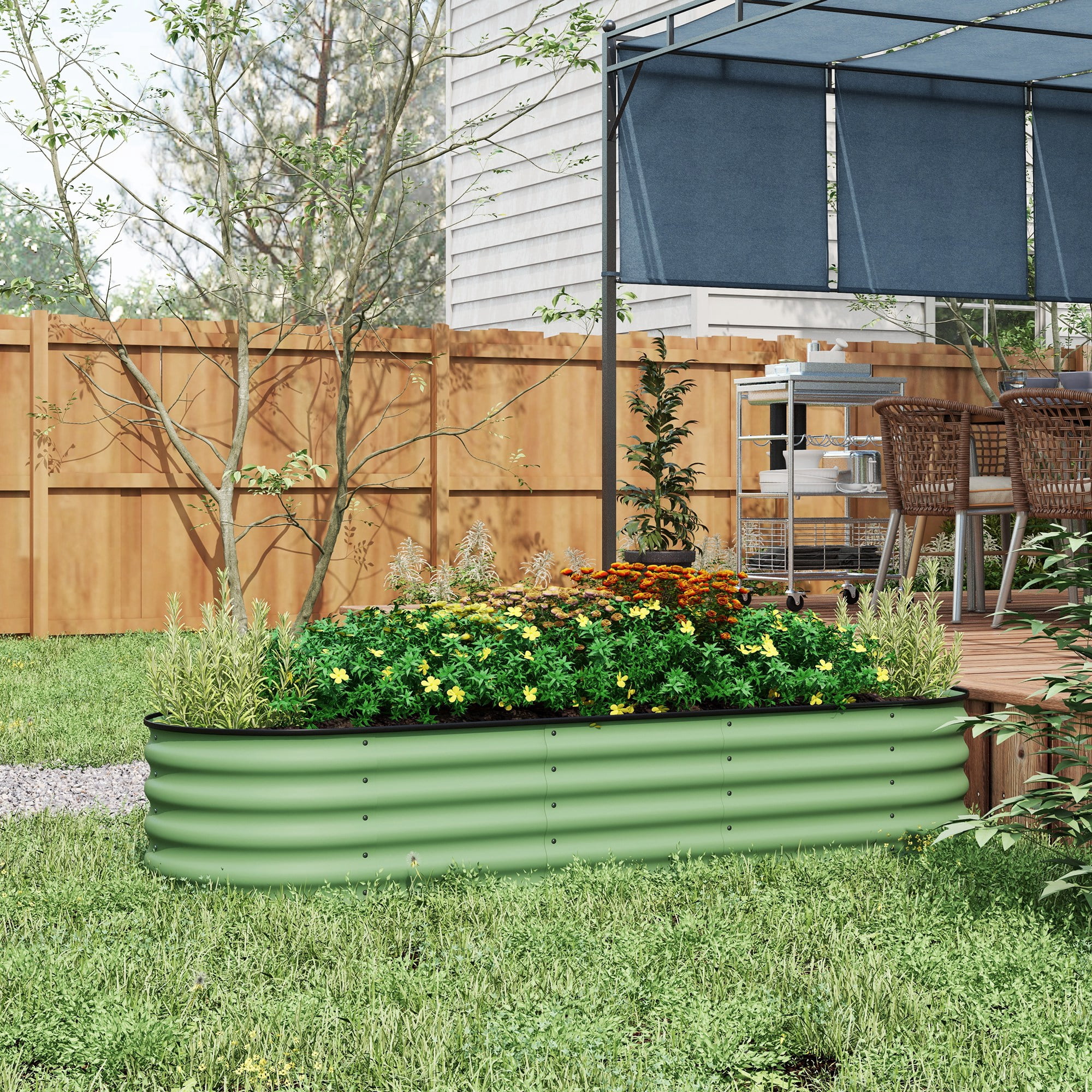 Galvanized Raised Garden Bed Kit, Outdoor Metal Elevated Planter Box with Safety Edging, Easy DIY Stock Tank for Growing Flowers, Herbs & Vegetables, Green