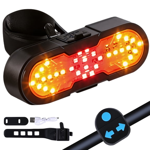 Eyotto 30 LED Bike Tail Light, 1200mAh Rechargeable Turning Signal Light with Remote, Bicycle LED Tail Lighting with Strap, Wireless Bike Light