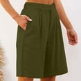 thumbnail image 2 of WTOBBY Women's Fashion Casual Comfortable Cotton Linen Bermuda Shorts, Dressy Wide Leg High Waisted Pull-On Summer Style for Outings,Green M, 2 of 5