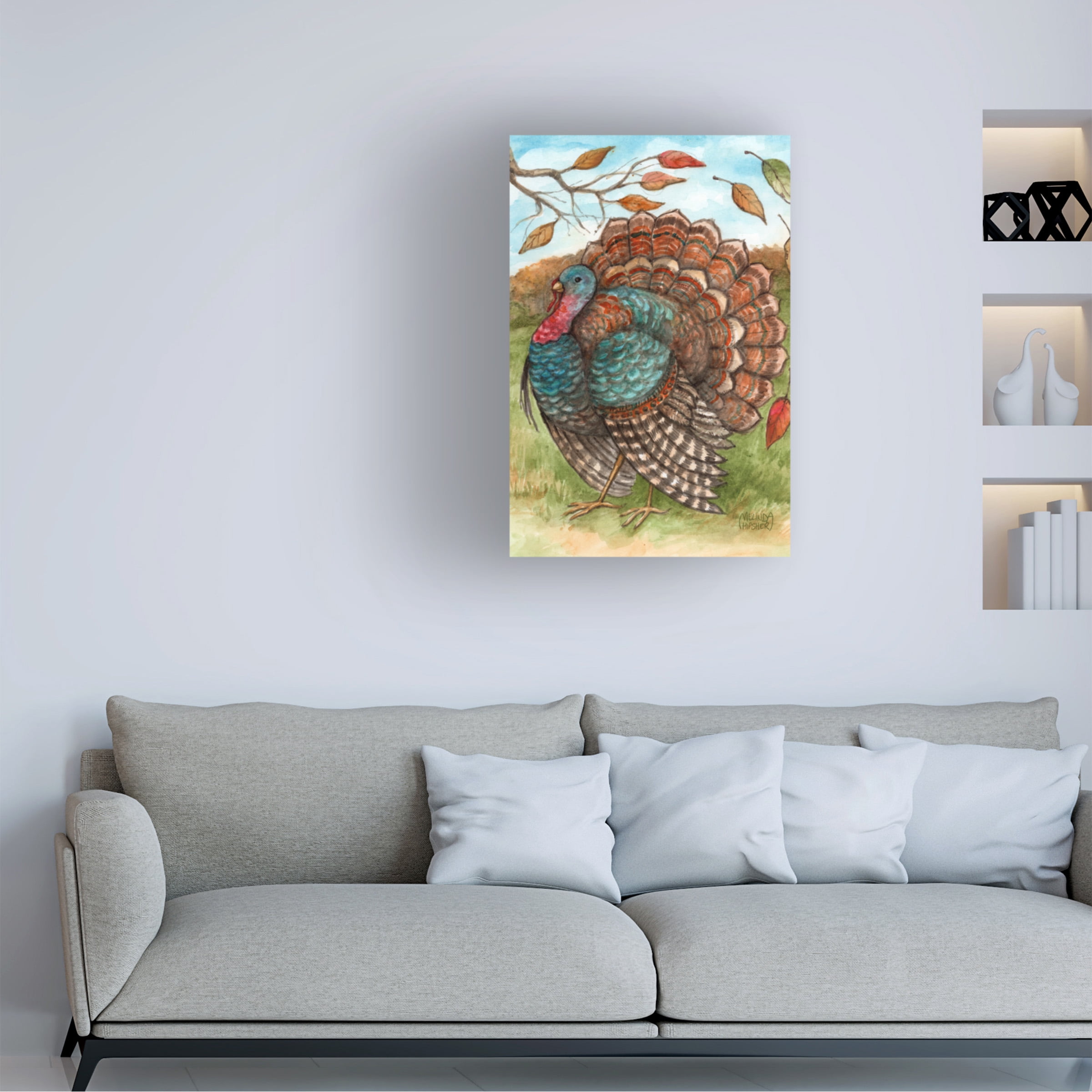 Canvas Wall Art - Melinda Hipsher 'Thankful Autumn Turkey' Wall Art for Living Room, Bedroom, or Office DÃ©cor by Trademark Fine Art - 22 x 32 Inches