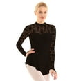thumbnail image 5 of Aiihoo Women Floral Lace Ballet Dance Dress Fingerpoint Sleeves Figure Ice Skating Leotard Dress Black XS, 5 of 7