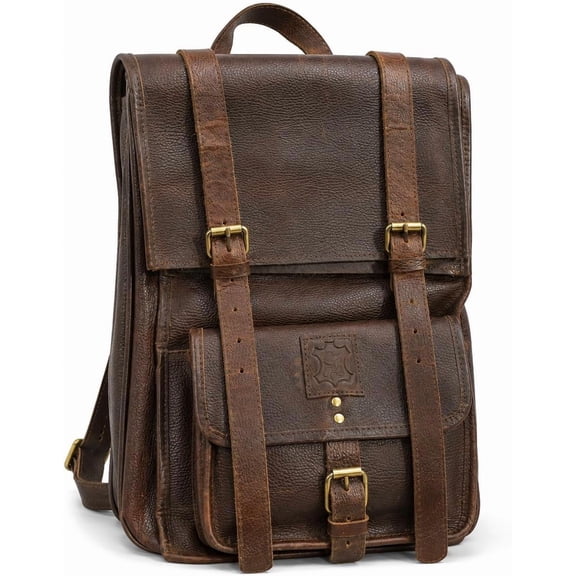 Leather Backpack for Men & Women, Vintage Laptop Rucksack with Multiple Pockets, Travel Hiking College Work Daypack