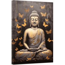 Buddha Statue Butterfly Canvas Wall Art Buddha Statue in Meditation Wall Decor Artwork Home Decoration Unframed(Buddha-3 12 * 18inch)