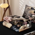 thumbnail image 4 of Erosebridal Spooky Gothic Crow Zipper Queen Comforter Set with Fitted Sheet and 2 Pillowcases, Boho Rose Skull Zipper Bedding Set for Boys Girls, Sepia Black Blush, Black Reversible, 4 of 6