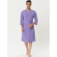 thumbnail image 2 of Lars Amadeus Albornoz tipo gofre para hombre, color sólido, ropa de dormir, mangas 3/4, kimono, bata de spa Púrpura XS, 2 of 5