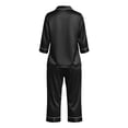 thumbnail image 6 of AKOEE Satin Capri Pajamas for Women 2 Piece Sets Soft 3/4 Sleeve Button Up Shirt Capris Pant Lounge Sleepwear (L, Black), 6 of 8