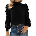 thumbnail image 2 of Sakmal Womens Tops Trendy Red Long Sleeve Geometric Crew Neck Tunic Womens Shirts Under $5, 2 of 4