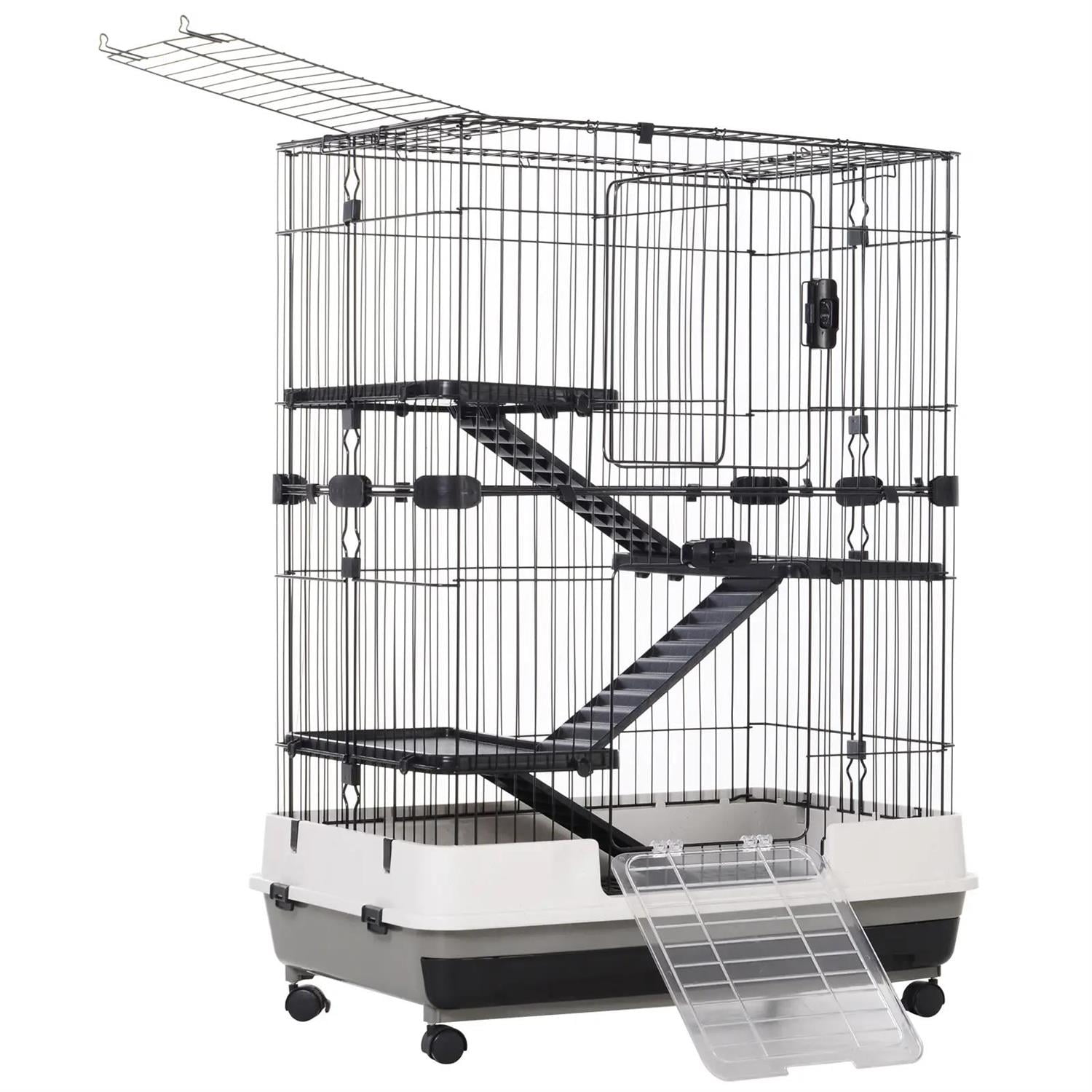 Kadyn 32" Large Hamster Cage, Rabbit Hutch with Tubing System, Running Wheel, Ramps, Platforms, 4-Level Small Animal Habitats for Bunny, Chinchillas, Ferret, Gray