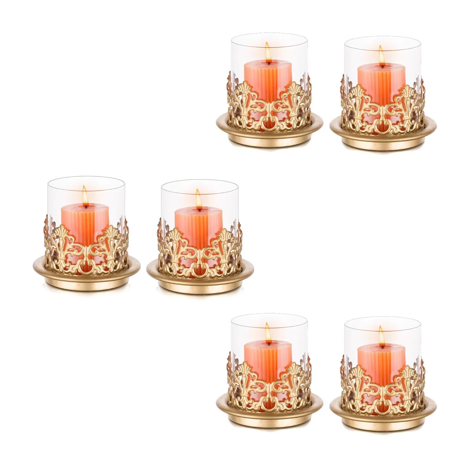 Glasseam Hurricane Glass Candle Holder for Pillar Candle Gold