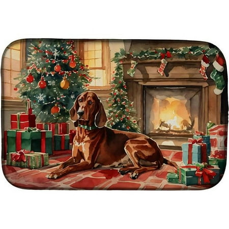 

0.2 x 21 x 14 in. Redbone Coonhound Cozy Christmas Dish Drying Mat