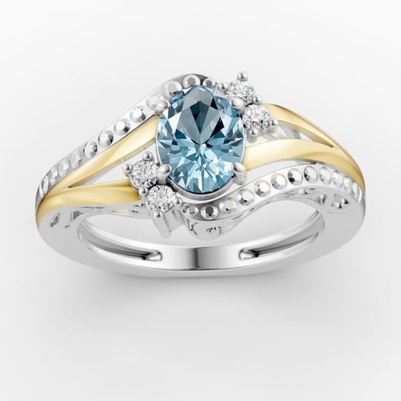 OMRE 925 Sterling Silver and 10K Yellow Gold Genuine Blue Topaz Birthstone Ring Women | December