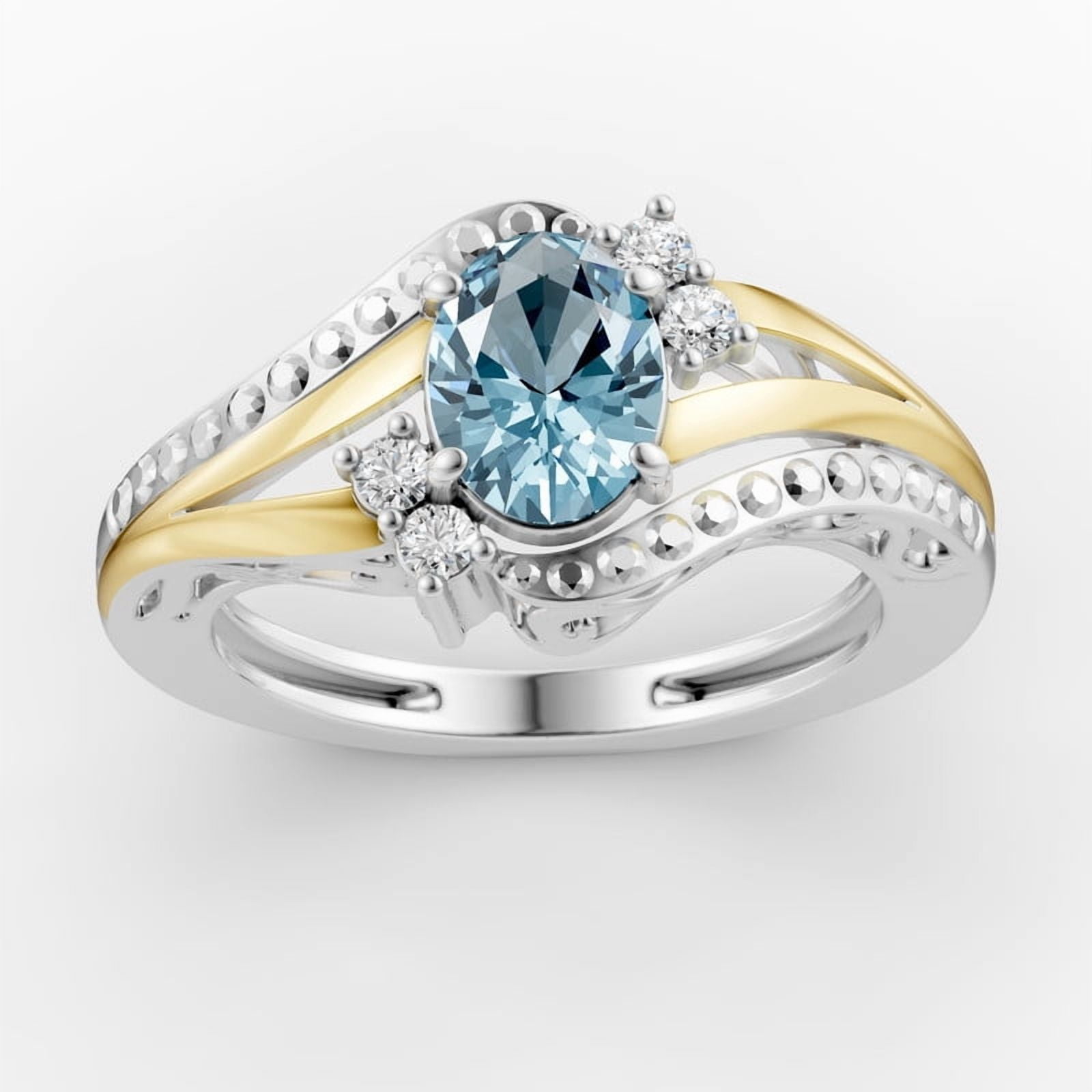 OMRE 925 Sterling Silver and 10K Yellow Gold Genuine Blue Topaz Birthstone Ring Women | December