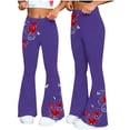 thumbnail image 2 of FRSASU Flare Leggings for Women, Rose Printed Elastic Waist Yoga Pants Bootcut Flared Leggings Purple, 2 of 7