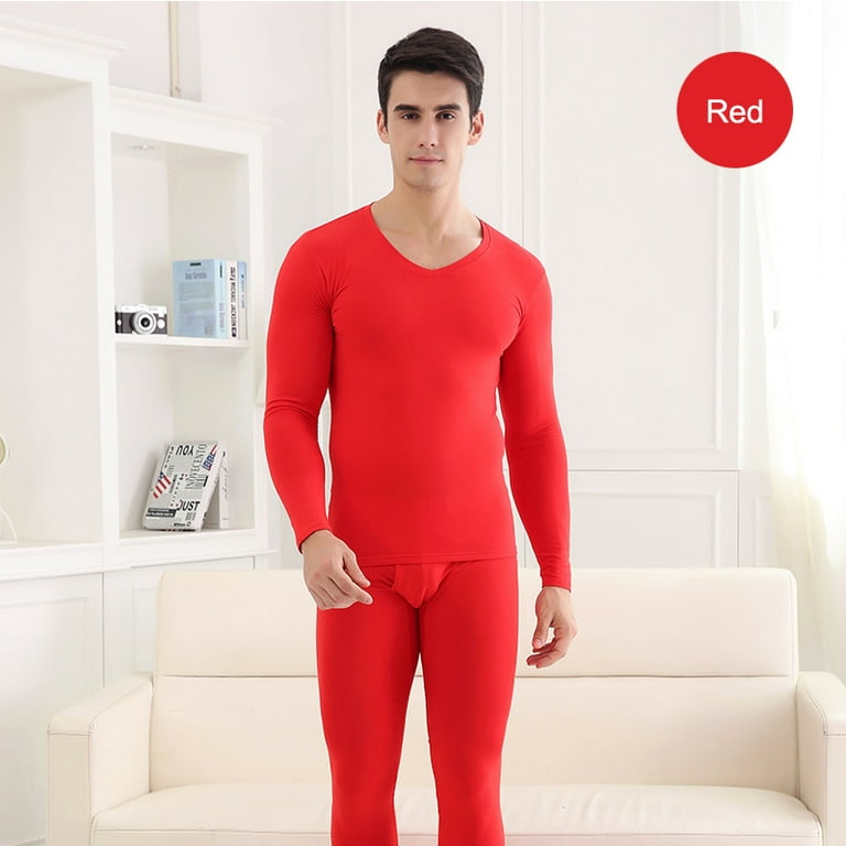 Women Seamless Elastic Thermal Underwear Inner Wear Winter Warm Clothes(Red  2XL,Men)