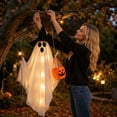 thumbnail image 3 of Hanging Swinging Ghost Halloween Decor - Outdoor Halloween Decorations with Ghost on A Swing for Outside Garden Yard Porch Tree, Large Spooky Cute Ghosts with String Lights for Indoor Party, 3 of 6