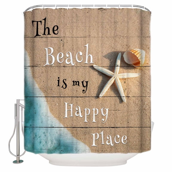 Beige Blue Summer Beach Bathroom Shower Curtains with 12 Hooks Polyester Waterproof Shower Curtain for Stalls and Bathtubs Coastal Starfish Nautical Ocean Decorative Bathroom Privacy Curtain 60x72 In