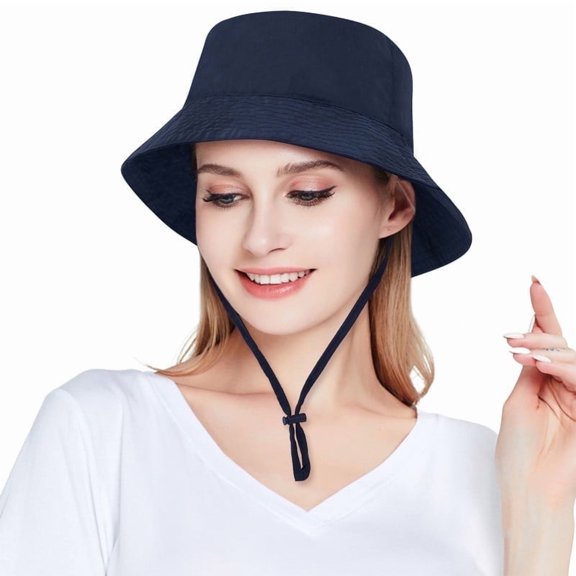 Wowstyle Waterproof Sun UPF 50 Bucket Hat UV Protection Packable Brimmed Boonie for Women Men Summer Lightweight Hiking Outdoor Cap, Dark Blue