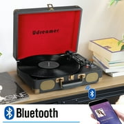 Udreamer Vinyl Record Player with Bluetooth 3-speed Audio Turntable & Built-in Speakers Portable Suitcase | Black/Red