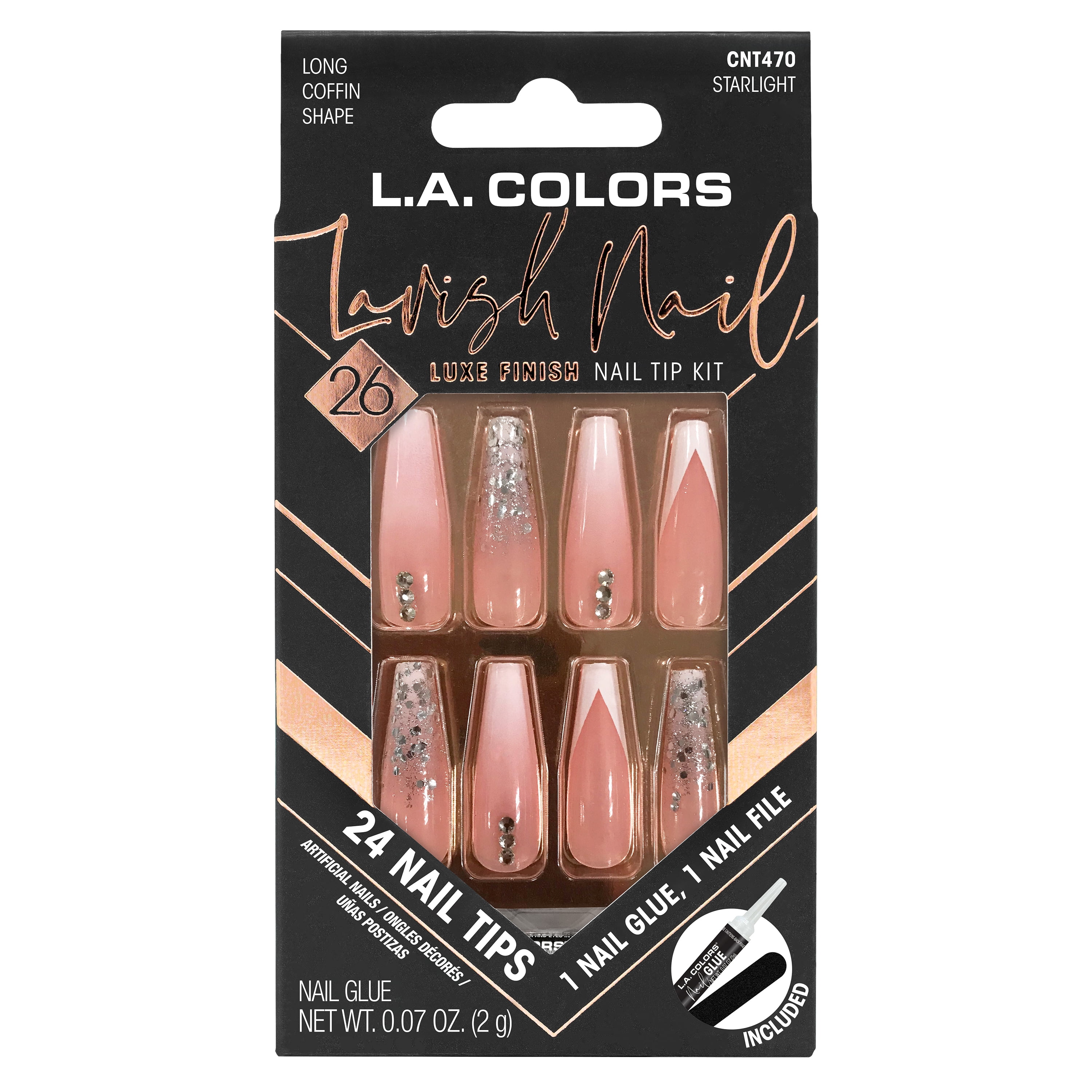 L.A. COLORS Lavish Nail Tips, Nail Starlight, 26 Pieces