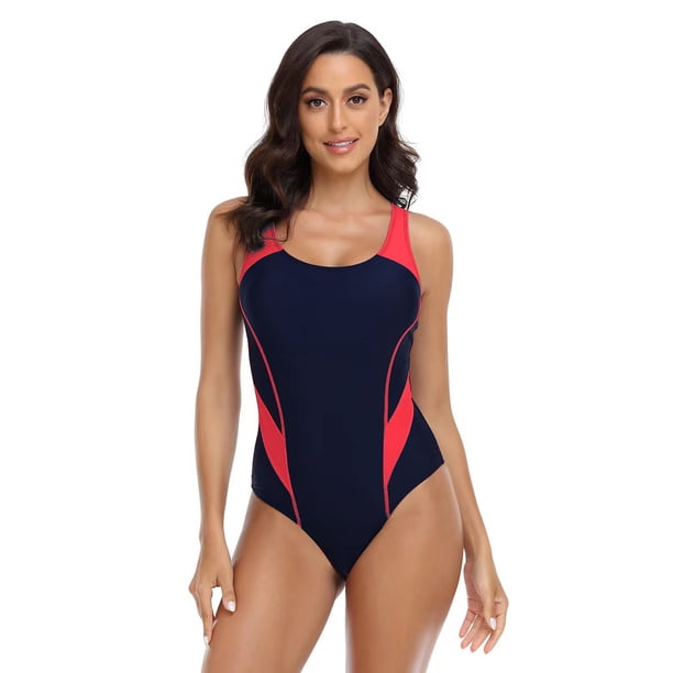 Traje de baño para mujer Traje de baño cómodo para mujer Traje de baño deportivo de una pieza con triángulos y bloques de color Moda competitiva para mujer