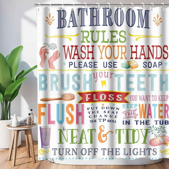 Colorful Kids Bathroom Rules Shower Curtain Funny Girls Boys Teen Inspirational Motivational Quotes Shower Curtains for Bathroom Decor 72x72Inch Washabale Fabric Bath Curtain Set with 12 Hooks