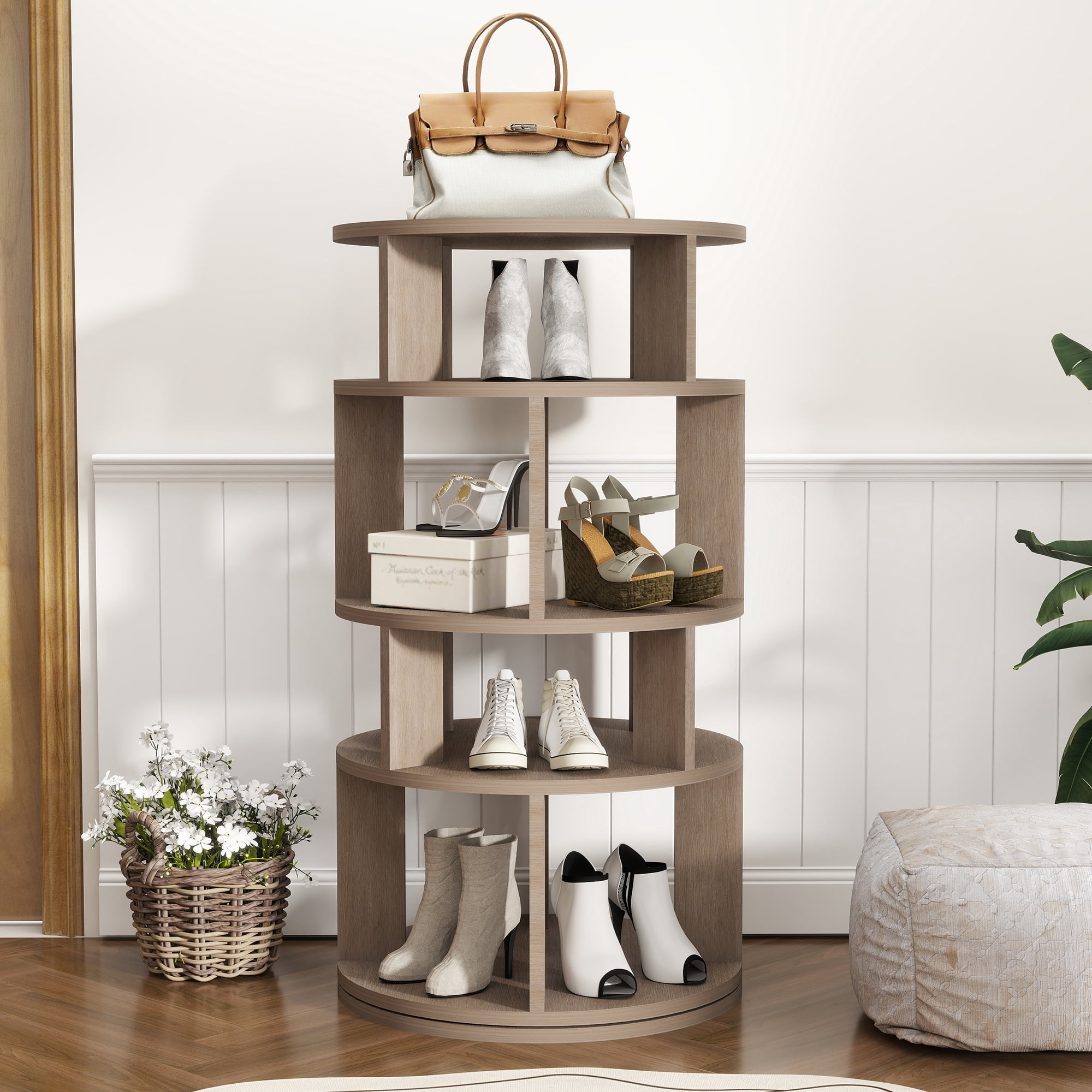 5 Tier Rotating Shoe Rack Tower, 16 Pair Shoe Organizer for Closet, Gray, 43.6" x 23.6" x 23.6"
