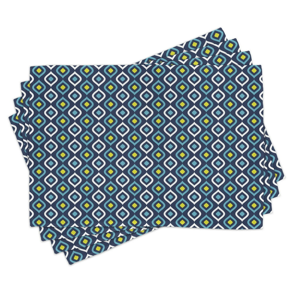 Navy Placemats Set of 4 Abstract Leaf Form with Inner Circle Spots in Vibrant Tones Hippie