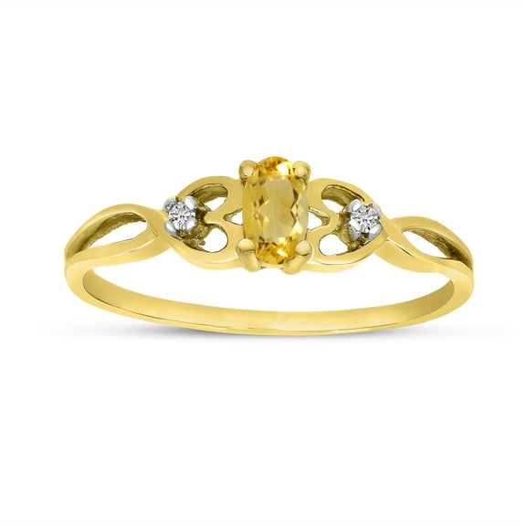 14k Yellow Gold Oval Citrine And Diamond Ring