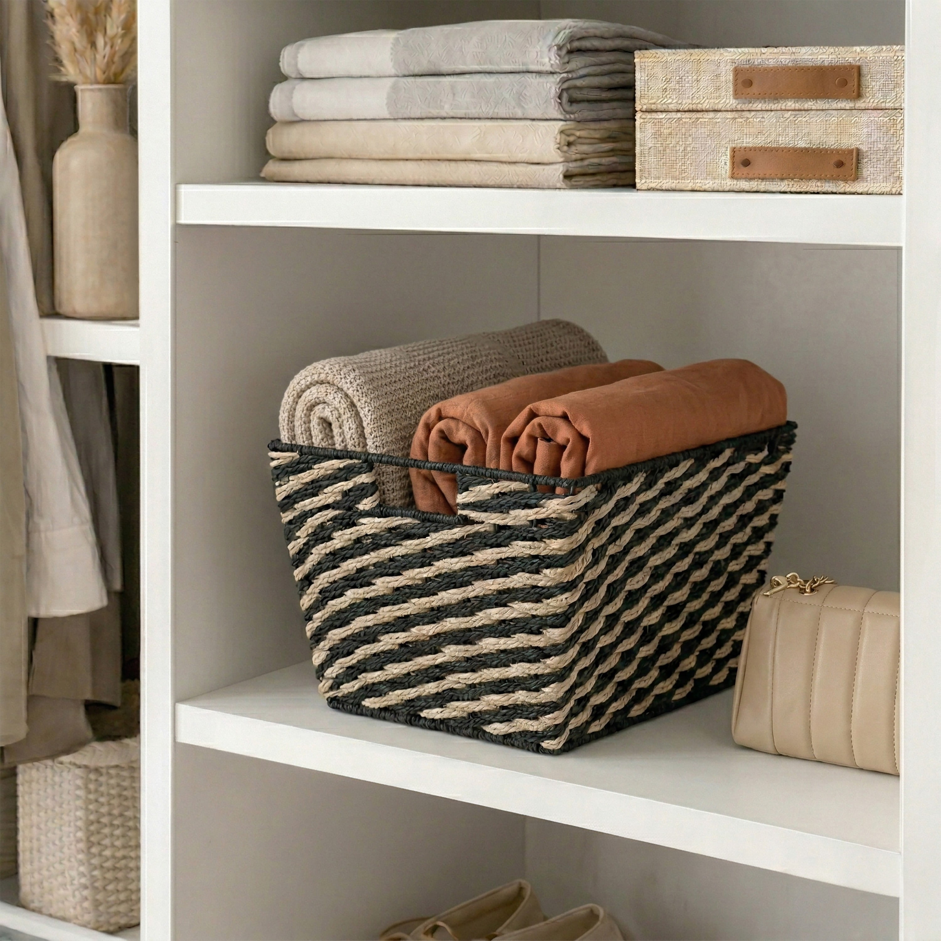 Simplify Large Striped Woven Basket in Black