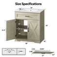 thumbnail image 2 of 30 Inch Bathroom Vanity with Ceramic Sink, Freestanding Bathroom Sink Cabinet with Fluted Doors, 2 Doors and 1 Drawer, Adjustable Shelf, Farmhouse Bathroom Storage Combo, Grey, 2 of 8
