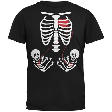Halloween Costume Maternity T-shirt - Twins Pregnant Skeleton Halloween Costume T-Shirt