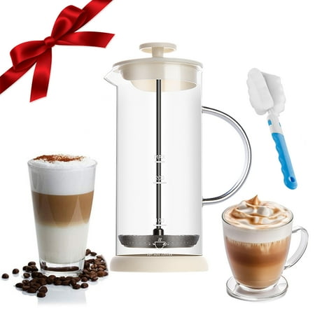 

Djiypn Portable Manual Milk Frother Cup For Coffee Drink Cup Whisk Coffee Frother No BPA For Lattes Cappuccino Hot Chocolate Eggs With Cup Brush Plastic White
