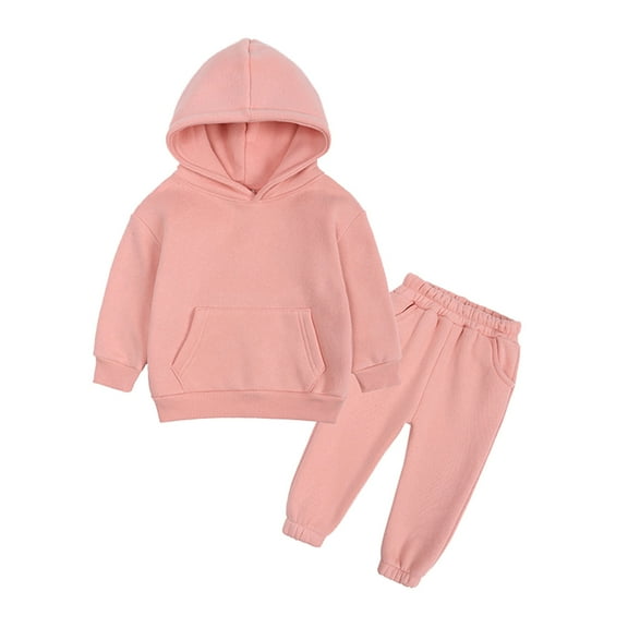 Huowey Toddler Boys Girls Long Sleeve Solid Color Thicken Pullover Hooded Tops Pants Warm Outfits Comfort Dailywear, 3-4 Years