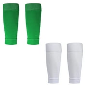 2 Pair Soccer Shin Guards Compression Sleeve for Adult , Leg Performance Support Holder Socks,Green+white