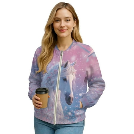 DISNIMO Horse Printed Sweatshirts for Women Zip Up Jackets Coat Long Sleeve Outwear Cardigans Sweatshirts with Pockets L