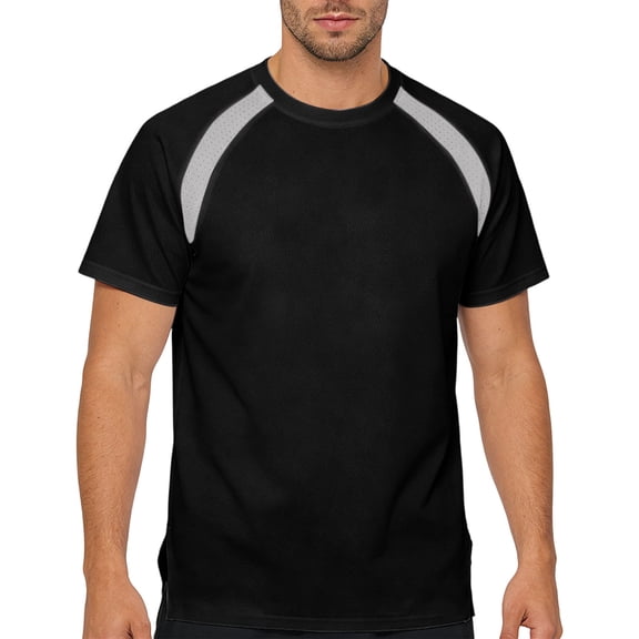 BVnarty Men's Two‑Tone Contrast Crew Neck Short Sleeve T‑Shirt, Stretchy Summer Sports Workout Tops Black S