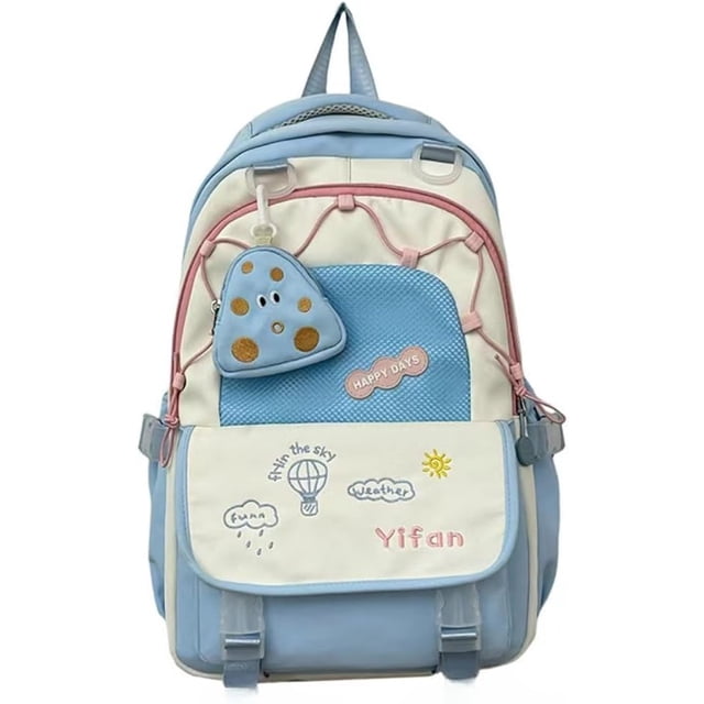 LHSHID Kawaii Backpack for Girls Teen Middle School College Daypack for Travel Casual Bookbag with Cute Pendant (Yellow)