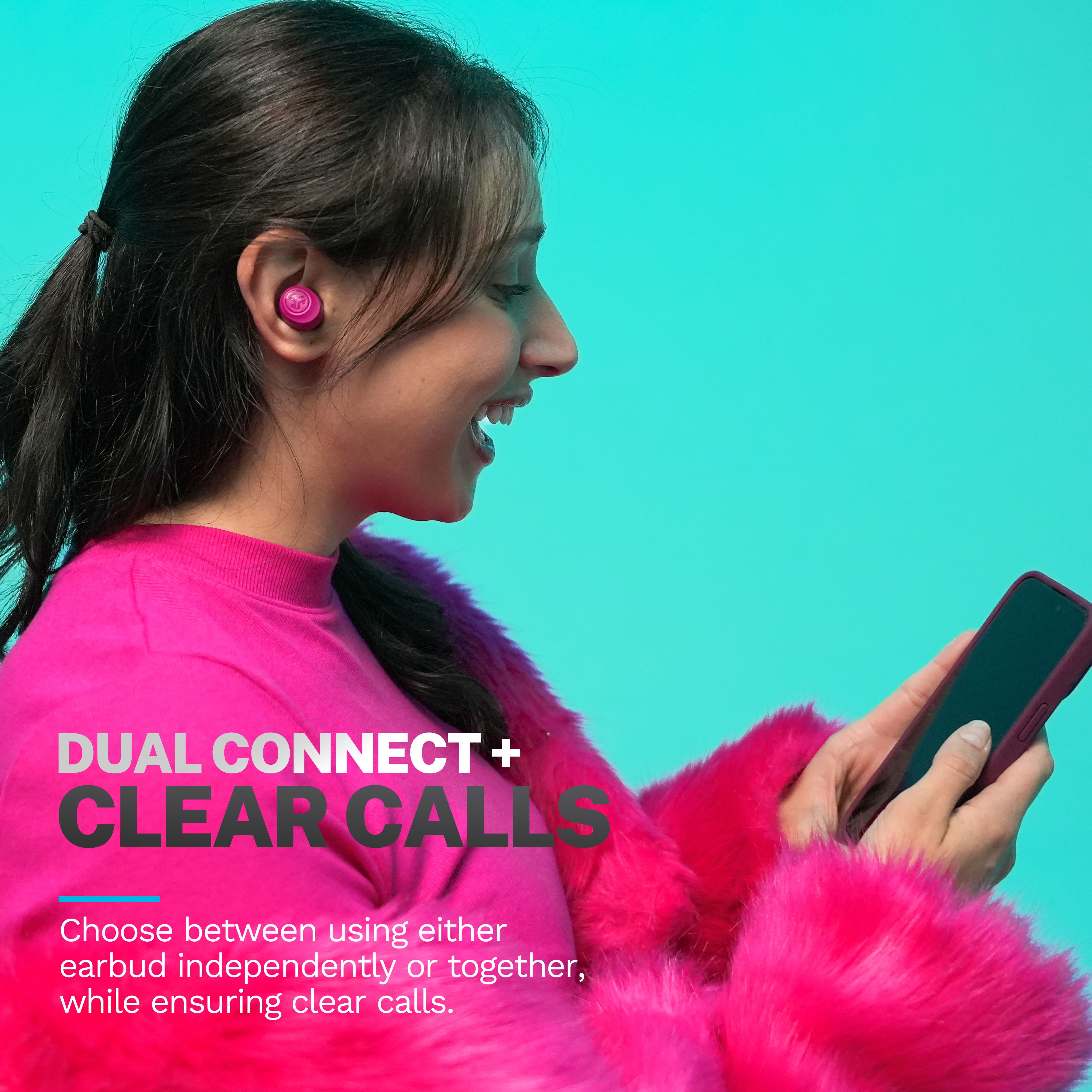 JLab Go Pop+ True Wireless Earbuds, Dark Pink, Bluetooth, IPX4, Be Aware Mode, Customize Sound, Controls