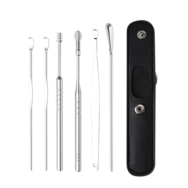 Fiudx Limpiador de Oídos, Herramienta Suave Punta y Espiral para Cerumen, Diseño Duradero de Acero Inoxidable, Kit de Viaje Portátil, Uso Doméstico Seguro, Idea de Regalo Familiar, Se Requiere Jabón.