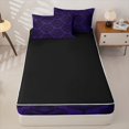 thumbnail image 4 of Homewish Spooky Halloween Bat Zipper Queen Comforter Set with Fitted Sheet and 2 Pillowcases,Rustic Damask Print Zipper Bedding Set,Violet Black,Black Reversible,4-Piece, 4 of 7