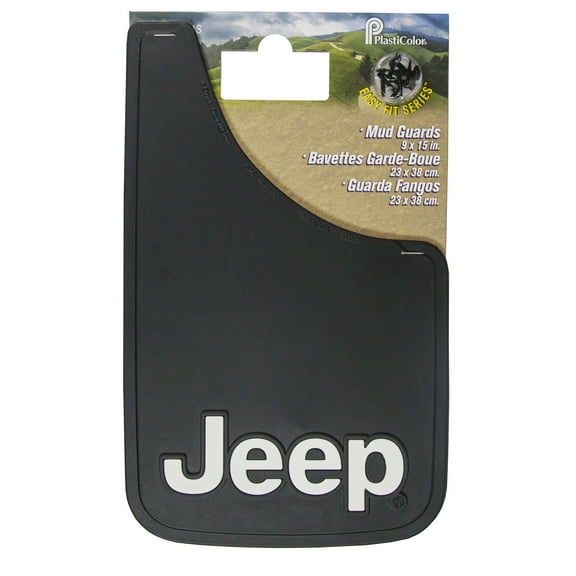 Plasticolor Jeep 9” x 15” Easy-Fit Universal Fit Automotive Mud Guards, Black, 1 Pair