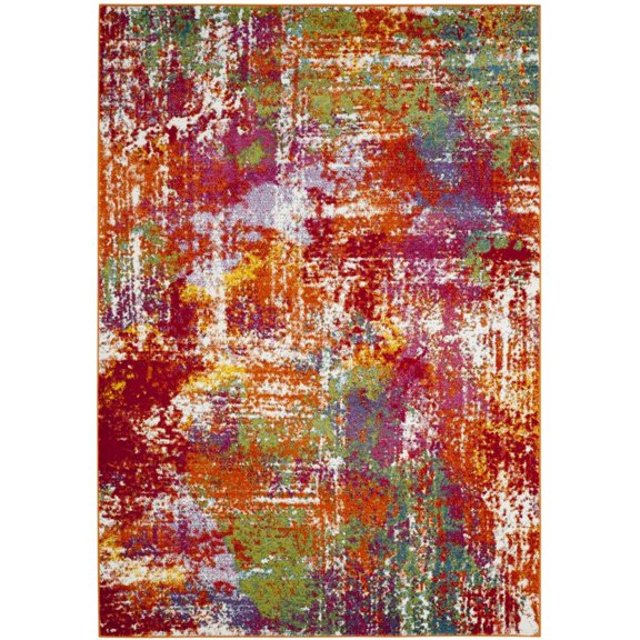 SAFAVIEH Watercolor Gemma Abstract Colorful Area Rug, Orange/Green, 5'3" x 7'6"