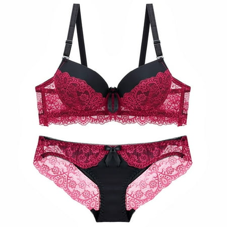 

Womens Push Up Bra Set Lace Padded Brassiere Underwear Size 36-42 B C Cup
