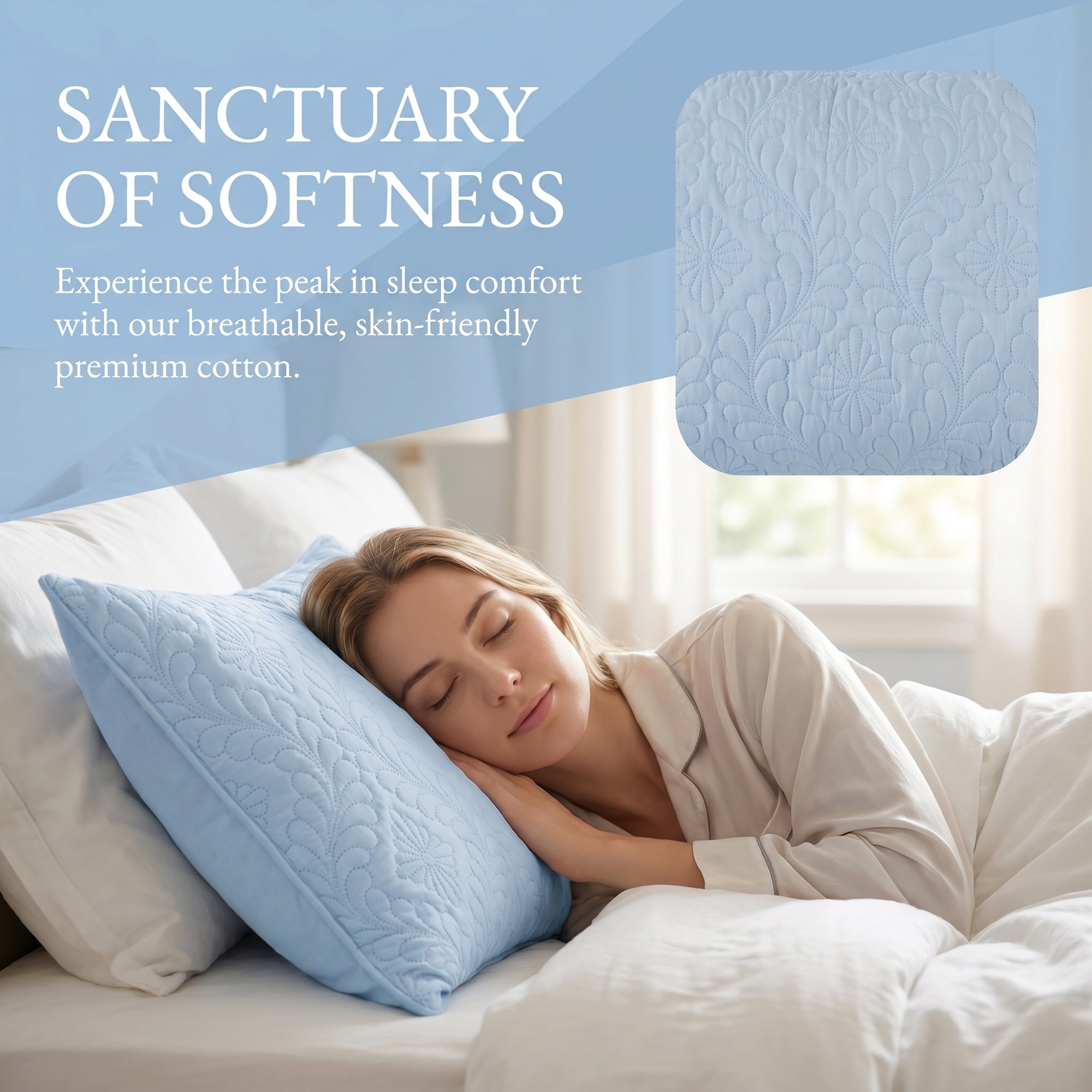 Unique Bargains Pillow Protectors with Envelope Standard Breathable Cotton Covers Blue B