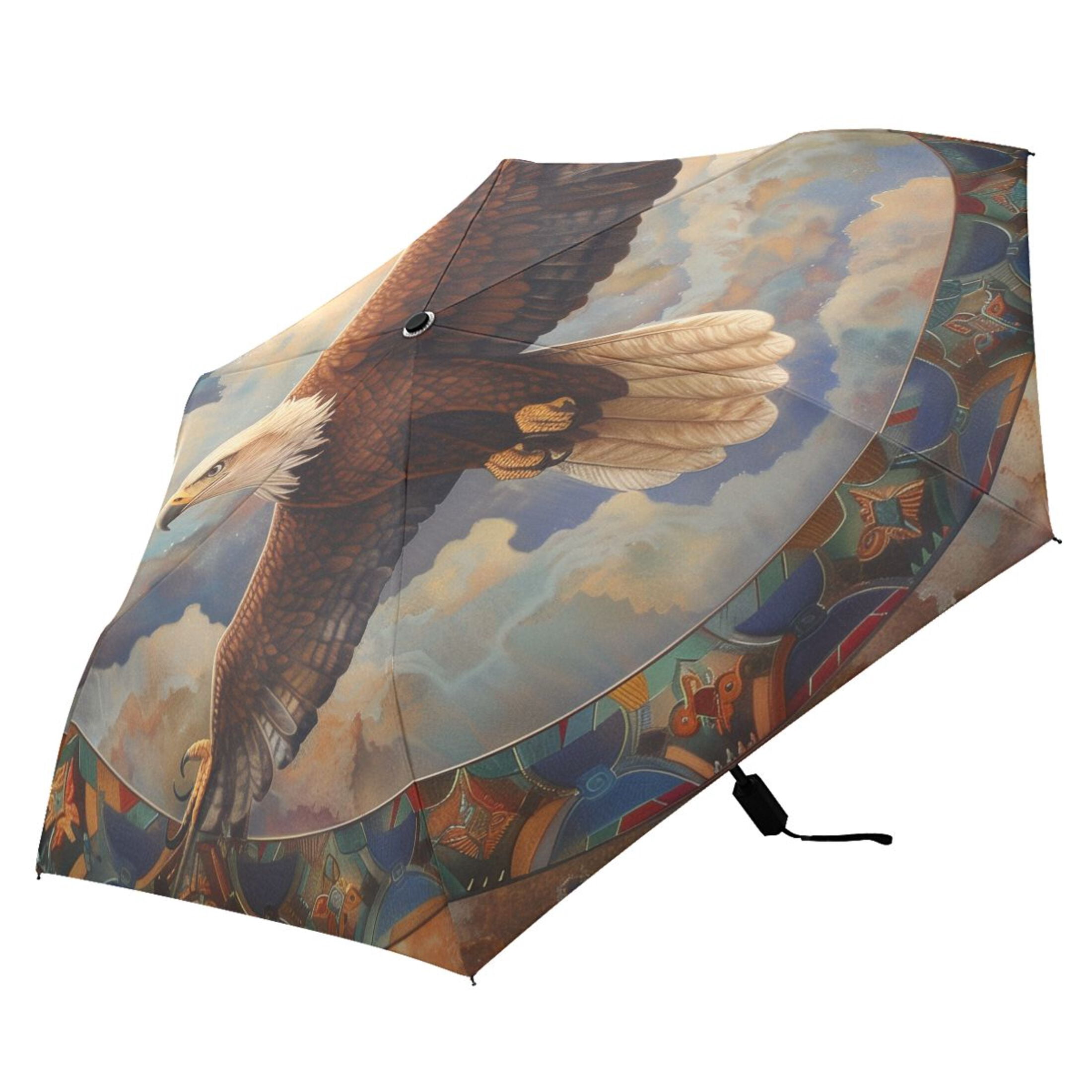 Compact Sun Umbrella Windproof Travel Umbrellas for Rain Strong Portable UV Protection Eagle Fly in Sky