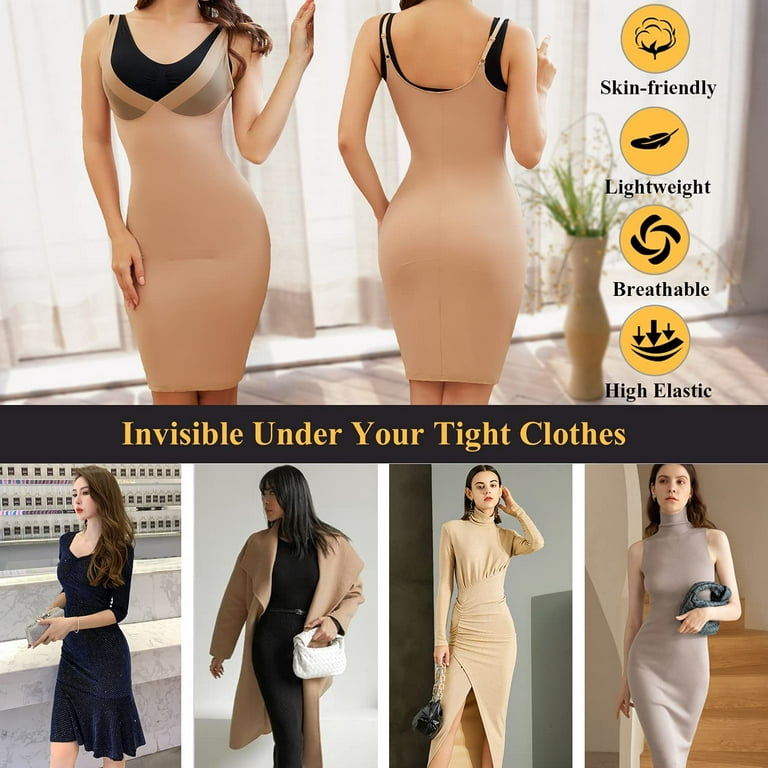 FITVALEN Full Slips for Women Under Dresses Tummy Control Dress Slip Shapewear  Seamless Body Shaper Cami 
