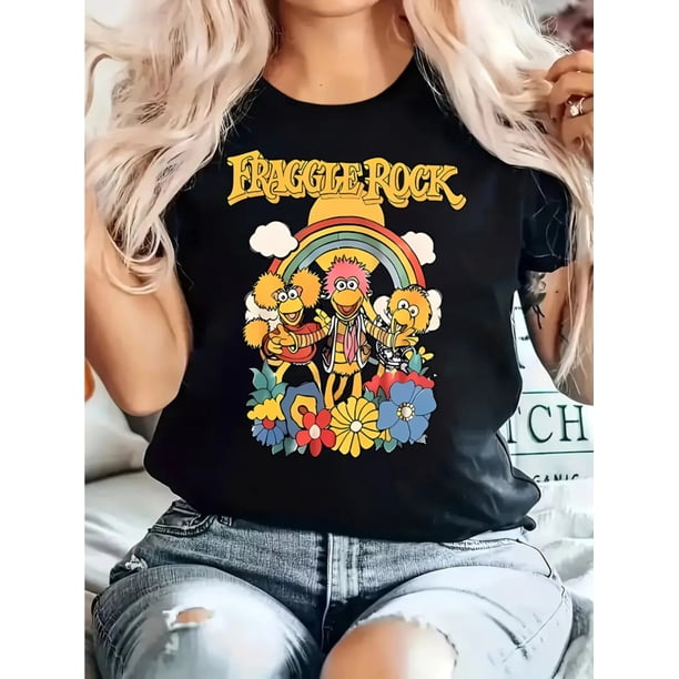 Fraggle Rock Graphic Women's T-Shirt - Soft Cotton Blend, Casual Short Sleeve Crewneck with Vibrant Cartoon Design, Machine Washable, All-Season Comfort Fit, Fan Merchandise | Colorful Casual Top | S