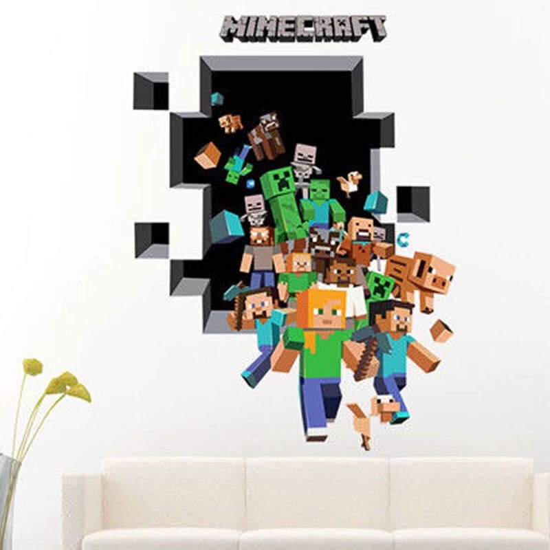 Large 3d Minecraft Wall Sticker Vinyl Removable Cling Decals Stickers Room Decor Com - How To Make My Wall Decals Stick Better