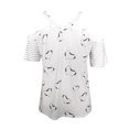 thumbnail image 6 of Womens Tops Dressy Casual,Womens Summer Cold Shoulder Tops Short Sleeve Heart Print Striped T Shirts Casual Blouse V Neck Tunics Plus Size, 6 of 6